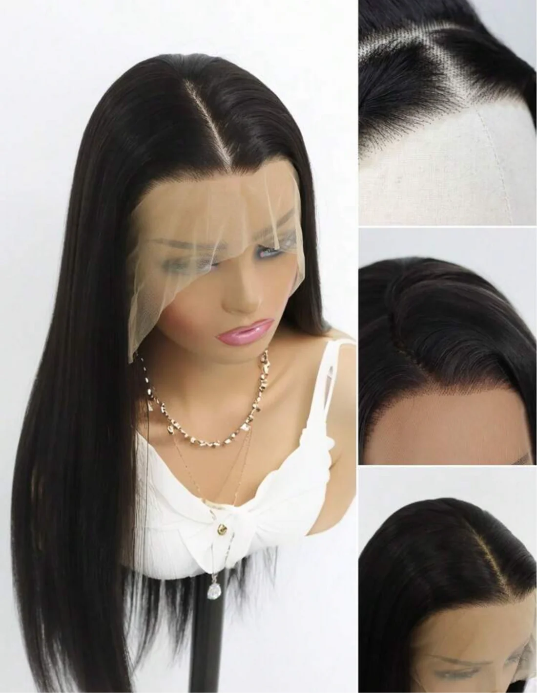 Straight Black Elegance - Glueless Human Blend Wig 24"