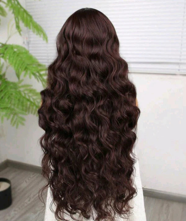 Brown Wavy Elegance - Human Blend Wig 30"