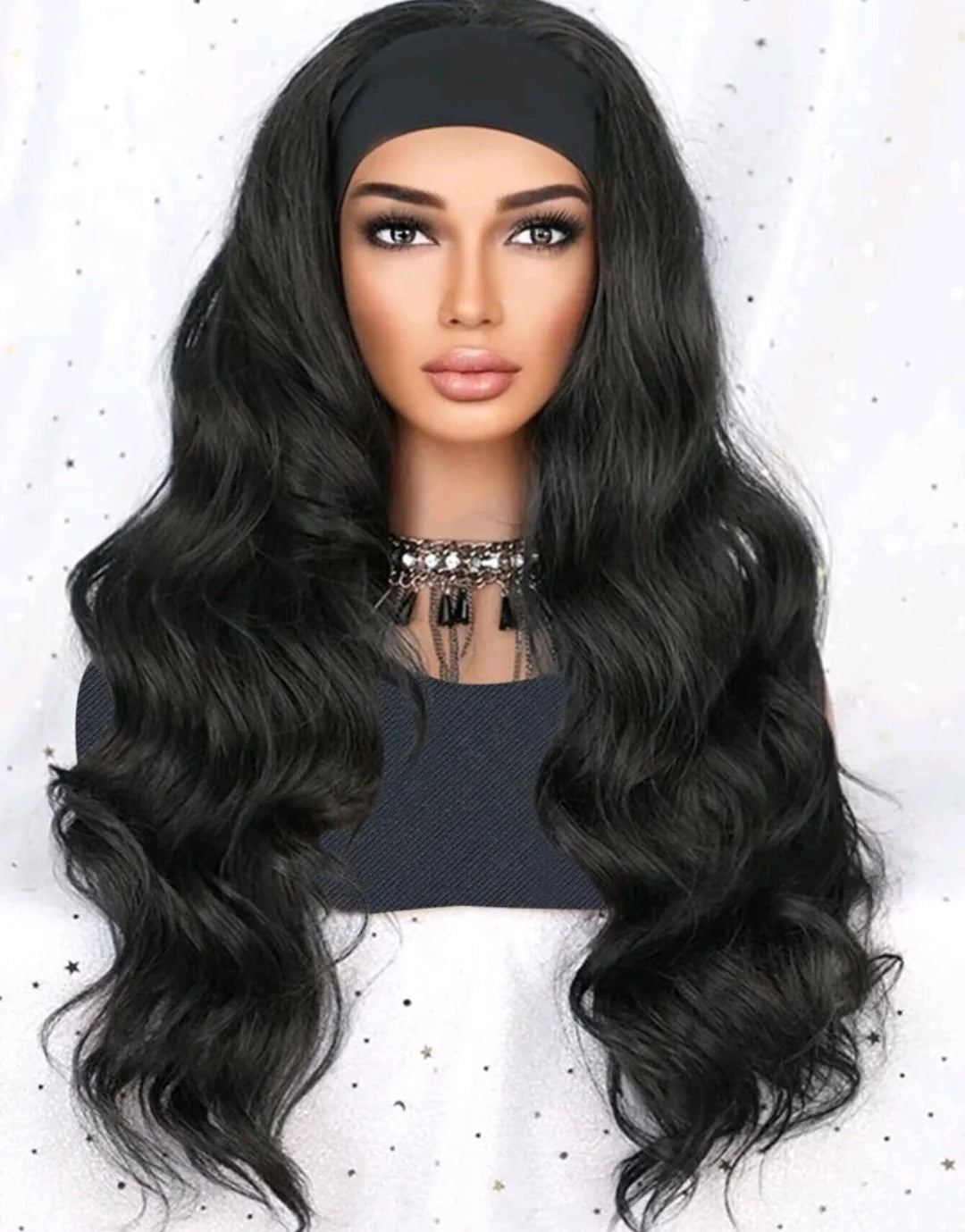 Wavy Black Glamour - Headband Wig 26"